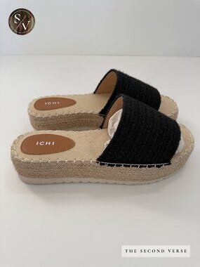 NWT ICHI Platform Slide On Comfy Sandals Natural Black Size 41 (10)